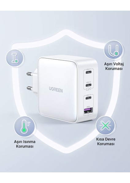 Nexode Gan x 100W Hızlı Şarj Cihazı 4 Portlu Pd Qc 3xusb-C, 1xusb-A, Beyaz, 15337