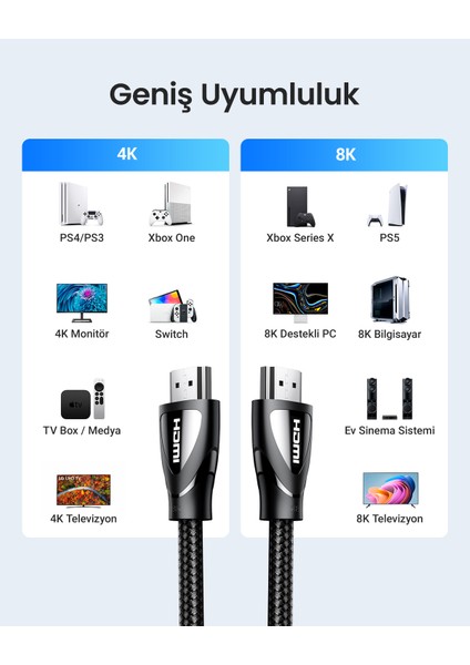 8K 60Hz Ultra HD HDMI 2.1 Görüntü Aktarma Kablosu, 1 Metre, 80401