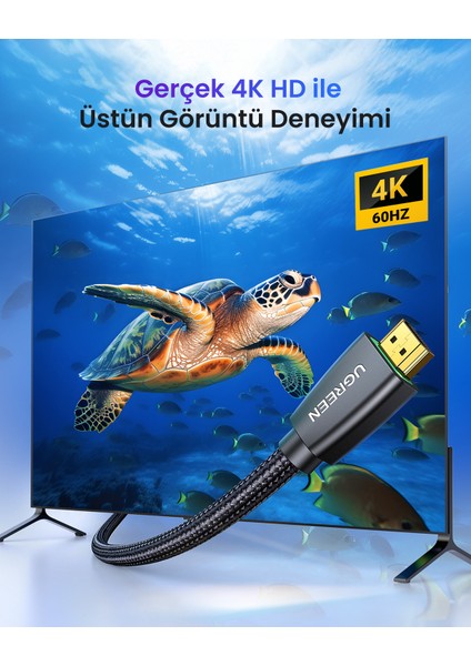 Örgülü 4K 18 Gb/s HDMI 2.0 Kablo Siyah, 2 Metre, 40410