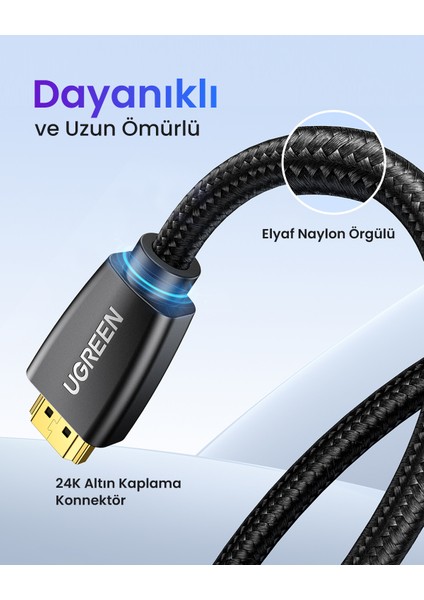 Örgülü 4K 18 Gb/s HDMI 2.0 Kablo Siyah, 2 Metre, 40410