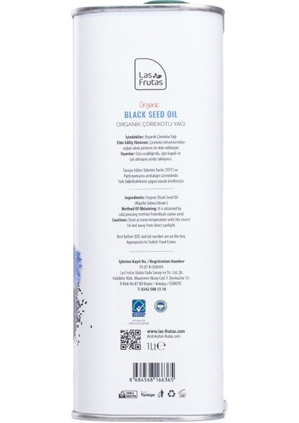 Las Frutas Organik Çörekotu Yağı 1 Litre 2'li indirimleri
