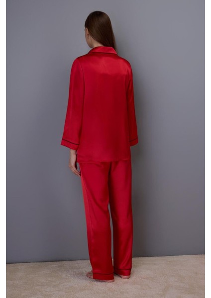 3926 Kırmızı Saten Pijama Takımı modelleri