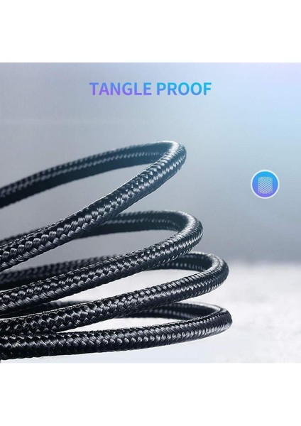 USB-C 60W 3A QC PD Örgülü Hızlı Şarj Kablosu, 2 m, Siyah, 50152