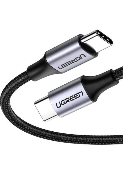 USB-C 60W 3A QC PD Örgülü Hızlı Şarj Kablosu, 1 m, Siyah, 50150