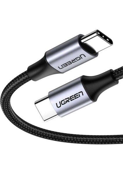 USB-C 60W 3A QC PD Örgülü Hızlı Şarj Kablosu, 1 m, Siyah, 50150