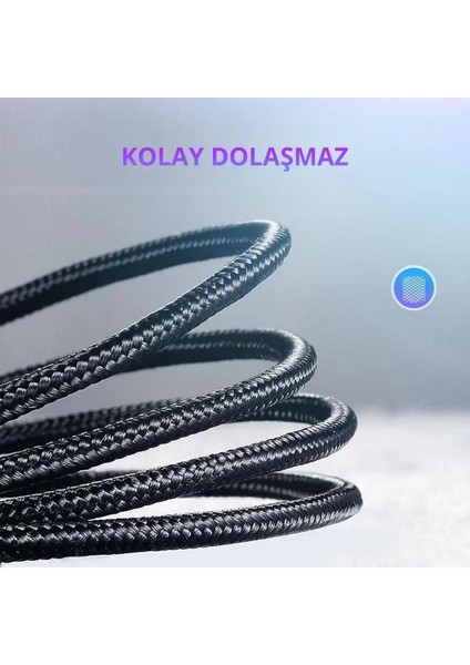 USB-C 60W 3A QC PD Örgülü Hızlı Şarj Kablosu, 1 m, Siyah, 50150