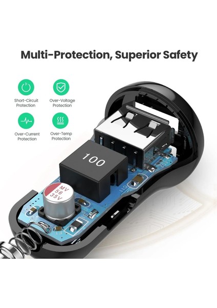 24W Araç Çakmaklık Şarj Cihazı 2xUSB-A, Siyah, 50875 indirimleri