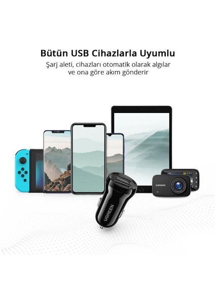 24W Araç Çakmaklık Şarj Cihazı 2xUSB-A, Siyah, 50875