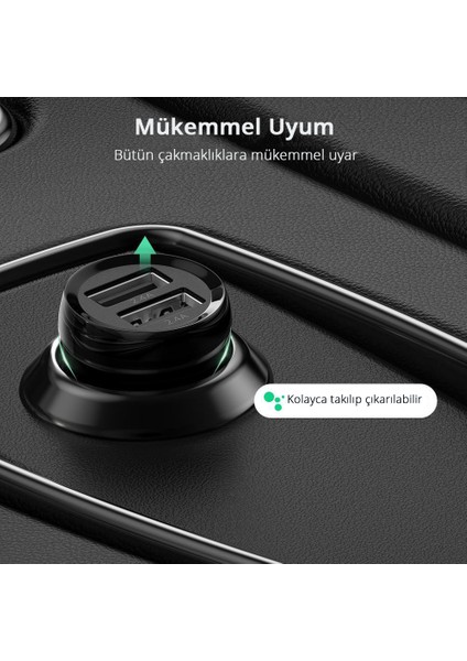 24W Araç Çakmaklık Şarj Cihazı 2xUSB-A, Siyah, 50875