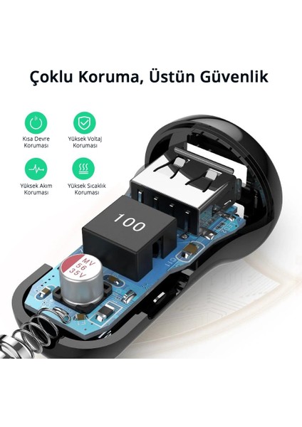 24W Araç Çakmaklık Şarj Cihazı 2xUSB-A, Siyah, 50875