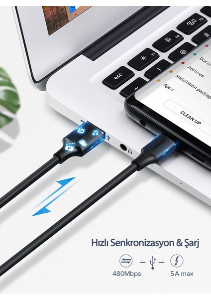 USB-C - USB-A 3A QC Hızlı Şarj Kablosu, 2 m, Beyaz, 60123 fırsatları