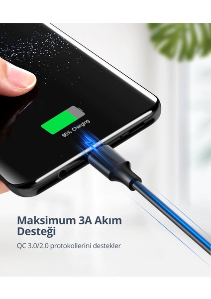 USB-C - USB-A 3A QC Hızlı Şarj Kablosu, 2 m, Beyaz, 60123