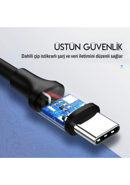 USB-C 60W 3A QC PD Hızlı Şarj Kablosu, 1 m, Siyah, 50997 fırsatları