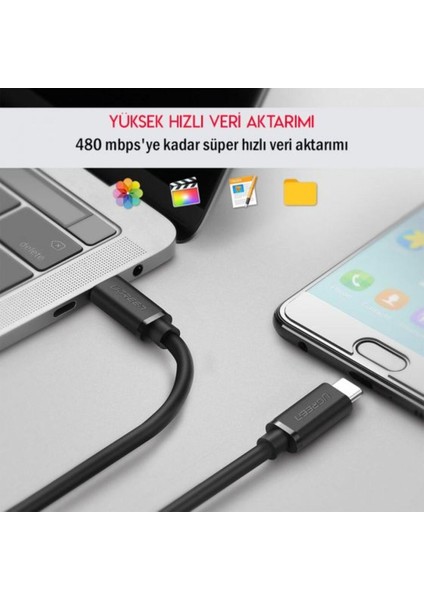 USB-C 60W 3A QC PD Hızlı Şarj Kablosu, 1 m, Siyah, 50997 indirimleri
