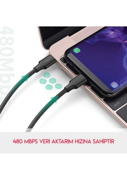 USB-C 60W 3A QC PD Hızlı Şarj Kablosu, 1 m, Siyah, 50997