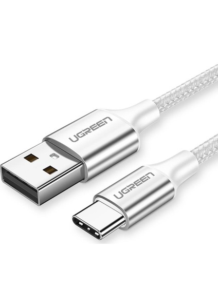 USB-C - USB-A 3A QC Örgülü Hızlı Şarj Kablosu, 2 m, Gümüş Beyazı, 60133