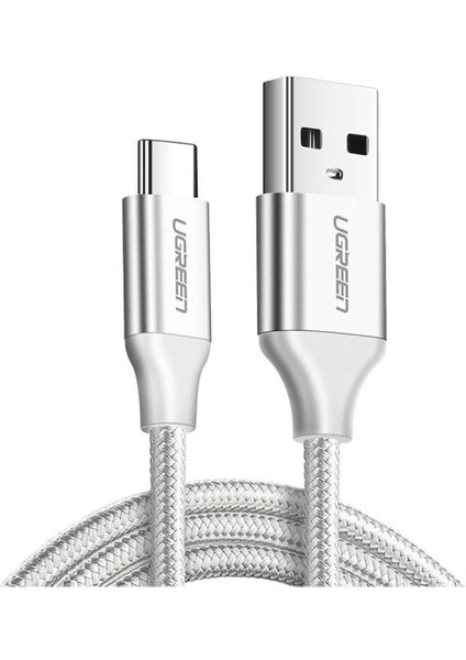 USB-C - USB-A 3A QC Örgülü Hızlı Şarj Kablosu, 2 m, Gümüş Beyazı, 60133