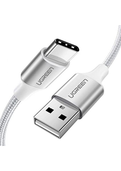 USB-C - USB-A 3A QC Örgülü Hızlı Şarj Kablosu, 2 m, Gümüş Beyazı, 60133