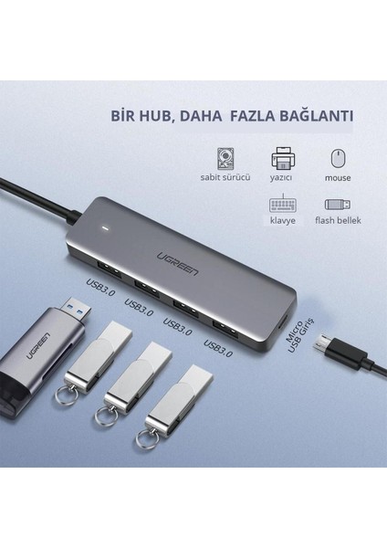 4 Portlu USB 3.0 Hub USB Çoklayıcı Adaptör, 50985
