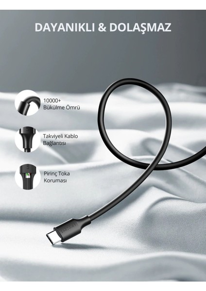 USB-C - USB-A 3A QC Hızlı Şarj Kablosu, 2 m, Siyah, 60118