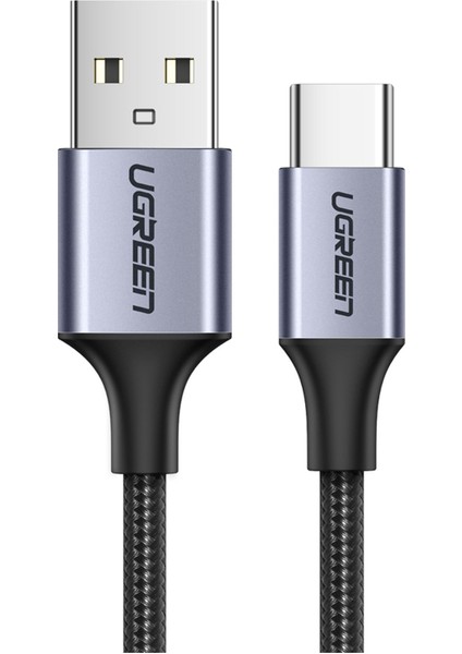 USB-C - USB-A 3A QC Örgülü Hızlı Şarj Kablosu, 1 m, Siyah, 60126