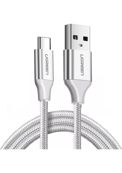 USB-C - USB-A 3A QC Örgülü Hızlı Şarj Kablosu, 1 m, Gümüş Beyazı, 60131