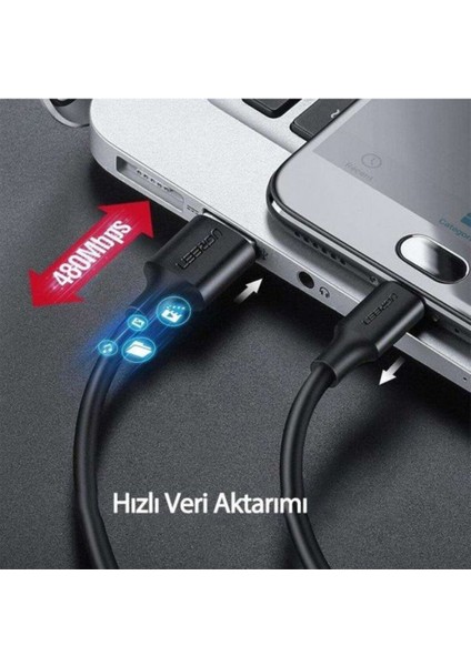 USB-C - USB-A 3A QC Örgülü Hızlı Şarj Kablosu, 1 m, Gümüş Beyazı, 60131