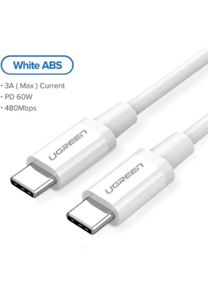 USB-C 60W 3A QC PD Hızlı Şarj Kablosu, 1 m, Beyaz, 60518