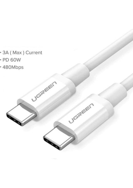 USB-C 60W 3A QC PD Hızlı Şarj Kablosu, 1 m, Beyaz, 60520 fırsatları