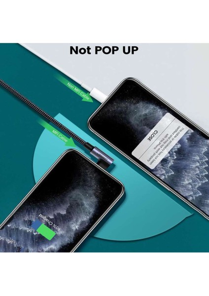 USB-C - Lightning 3A QC PD 90 Derece Örgülü Hızlı Şarj Kablosu, 2 m, Siyah, 60765