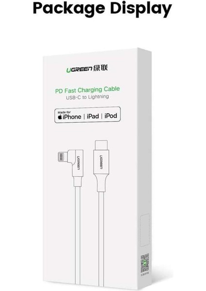 USB-C - Lightning 3A QC PD 90 Derece Örgülü Hızlı Şarj Kablosu, 2 m, Siyah, 60765