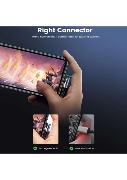 USB-C - Lightning 3A QC PD 90 Derece Örgülü Hızlı Şarj Kablosu, 2 m, Siyah, 60765