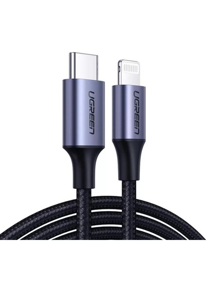 USB-C - Lightning 3A PD MFi Sertifikalı Örgülü Hızlı Şarj Kablosu, 2 m, Siyah, 60761