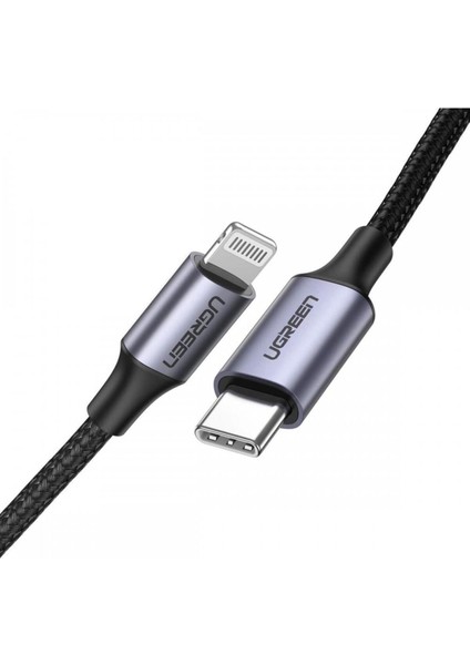 USB-C - Lightning 3A PD MFi Sertifikalı Örgülü Hızlı Şarj Kablosu, 2 m, Siyah, 60761