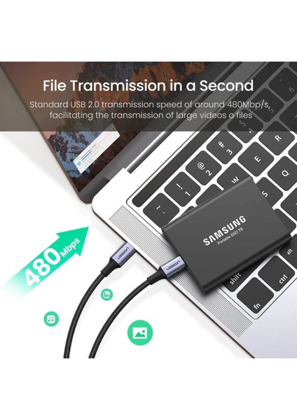 USB-C 100W 5A QC PD Örgülü Hızlı Şarj Kablosu, 1 m, Siyah, 70427 modelleri