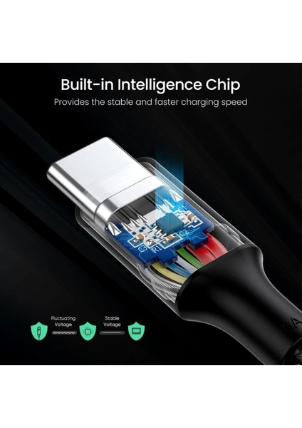 USB-C 100W 5A QC PD Örgülü Hızlı Şarj Kablosu, 1 m, Siyah, 70427 indirimleri