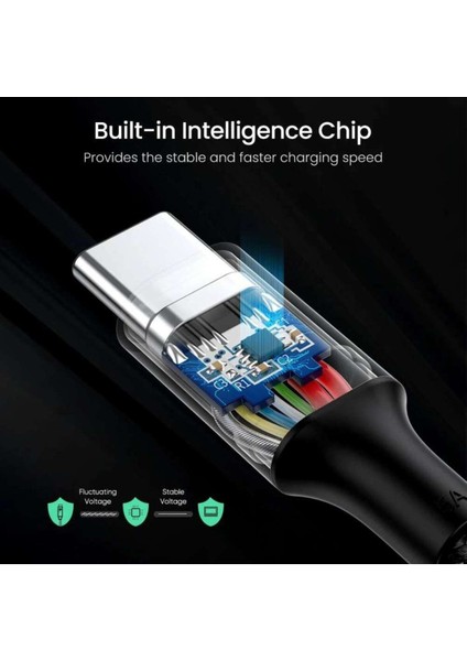 USB-C 100W 5A QC PD Örgülü Hızlı Şarj Kablosu, 1 m, Siyah, 70427