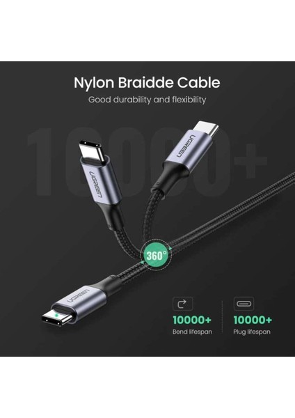 USB-C 100W 5A QC PD Örgülü Hızlı Şarj Kablosu, 1 m, Siyah, 70427