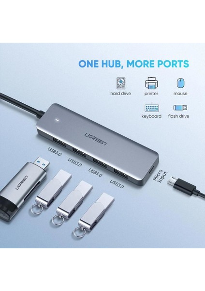 USB-C USB 3.0 4 Port USB Hub Çoklayıcı, Gri, 70336 fiyatları