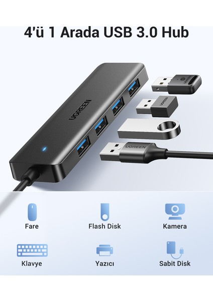 USB-C USB 3.0 4 Port USB Hub Çoklayıcı, Gri, 70336