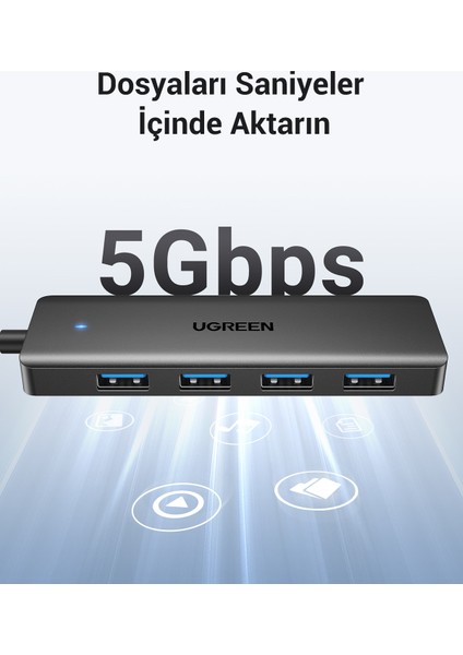 USB-C USB 3.0 4 Port USB Hub Çoklayıcı, Gri, 70336