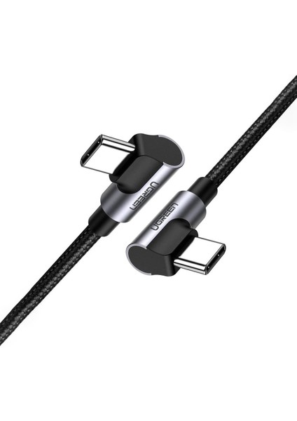 USB-C 60W 3A QC PD Çift Tarafı 90 Derece Örgülü Hızlı Şarj Kalosu, 1 m, Siyah, 70529