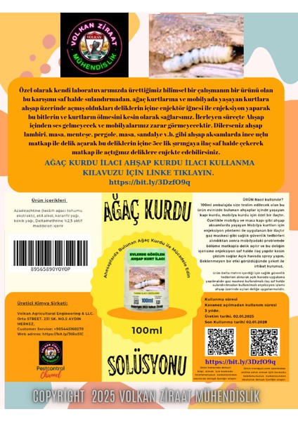 Ahşap Kurdu Böcek Odun Toz Biti Ağaç Kurdu En Etkili Bit SOLÜSYONU Öldüren Yok Eden 250ML ÜRÜN Hediye