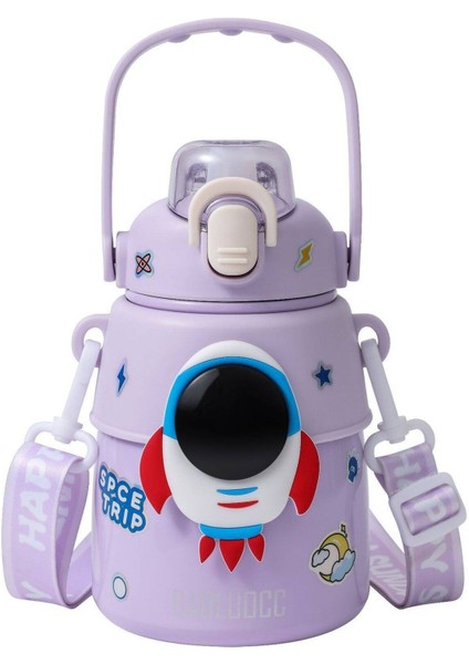 ml Astronot Karikatür Paslanmaz Çelik Taşınabilir Kayışlı Su Şişesi (Yurt Dışından)