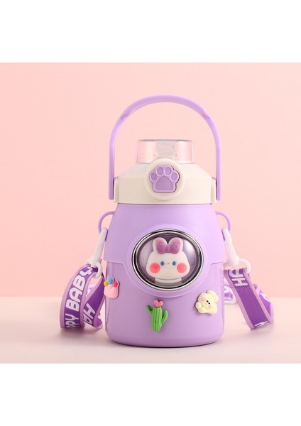 650ML Paslanmaz Çelik Taşınabilir Karikatür Çocuk Içme Suyu Şişesi Pipetli Su Şişesi Termos Bardak Açık Içme Suyu Şişesi Okul Şişesi (Yurt Dışından)