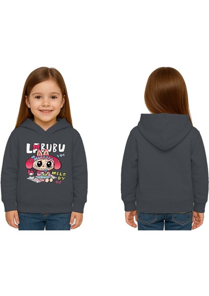 Unisex Baskılı Çocuk Swaetshirt Labubu Baskılı Kapüşonlu 3 Iplik Şardonlu