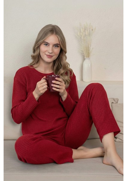 Kalın Kışlık Interlok Şeritli Uzun Kollu Örme Pijama Takımı fiyatları