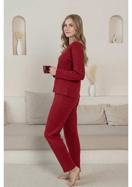 Kalın Kışlık Interlok Şeritli Uzun Kollu Örme Pijama Takımı indirimleri