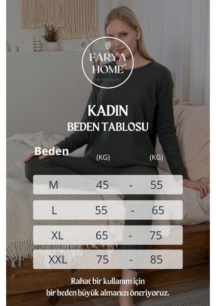 Kalın Kışlık Interlok Şeritli Uzun Kollu Örme Pijama Takımı