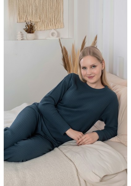Kalın Kışlık Interlok Şeritli Uzun Kollu Örme Pijama Takımı fiyatları